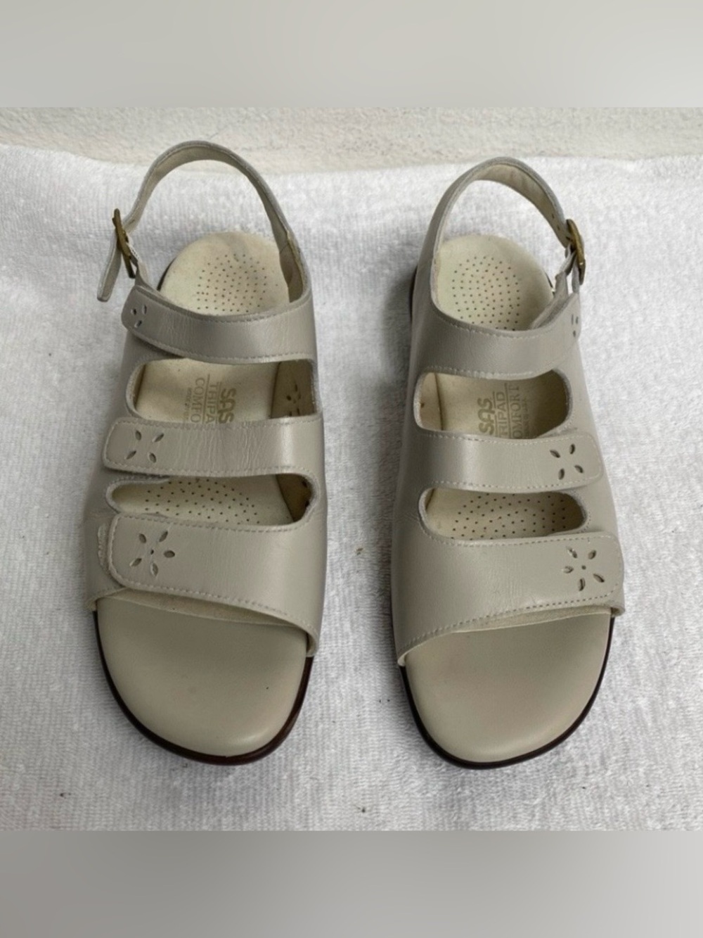 SAS Women's Cream Floral Adjustable Sling Back Tripad Comfort Sandal Size 7.5W